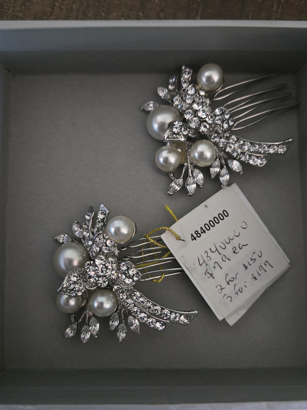 Princess Bride Pearl Rhinestone Bridal Hair Combs Set of 2